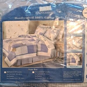 Expressions Kids Blue and White Baseball Quilt Set